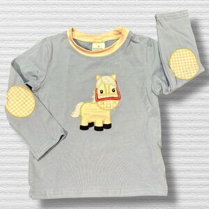 Honey Bean Kids Horse Appliqué Long Sleeve Top 3T NWT